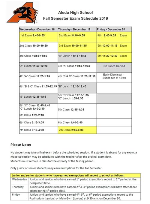 Final exam schedule