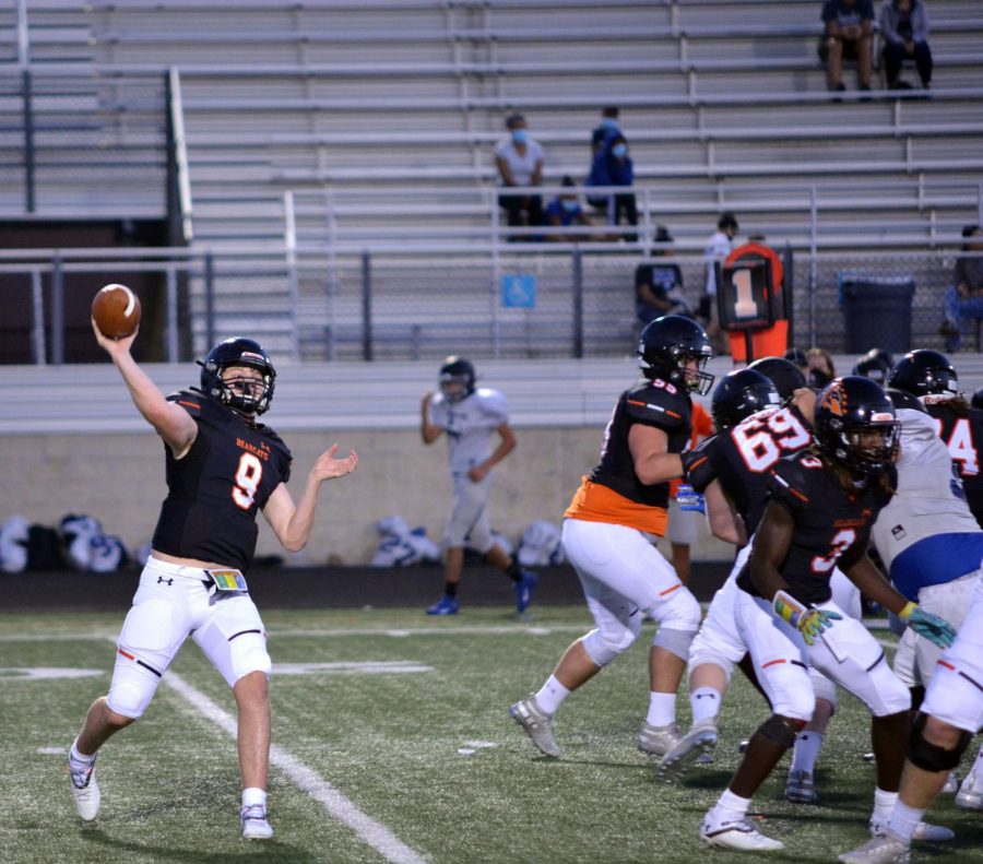 Sophomore quarterback Brant Hayden completes a pass in the North Forney scrimmage on Sept. 17.