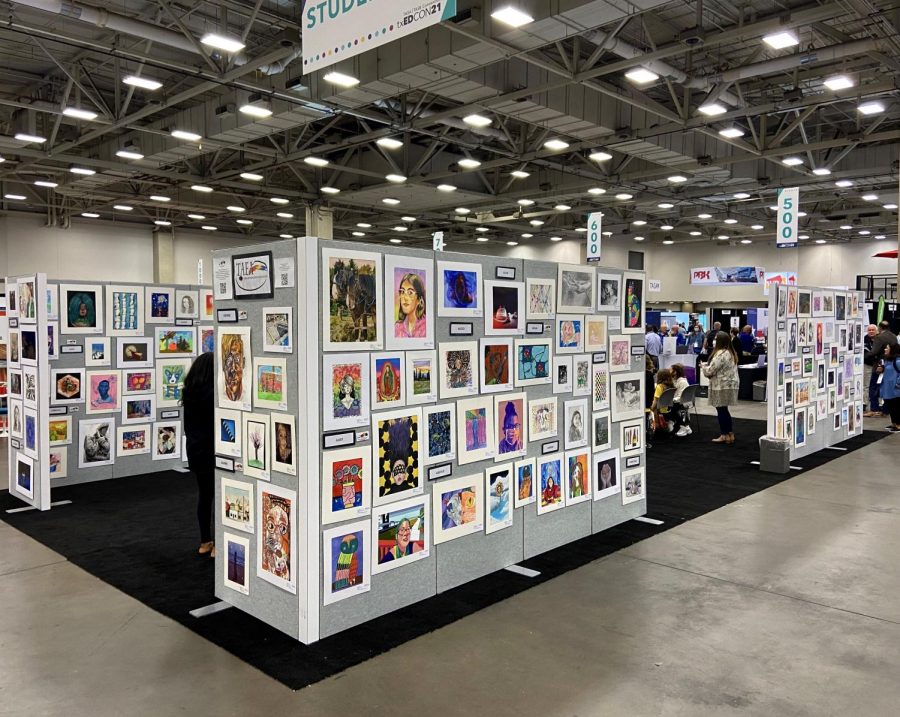 Art exhibits displayed at the Kay Bailey Hutchinson Convention in Dallas, Texas.