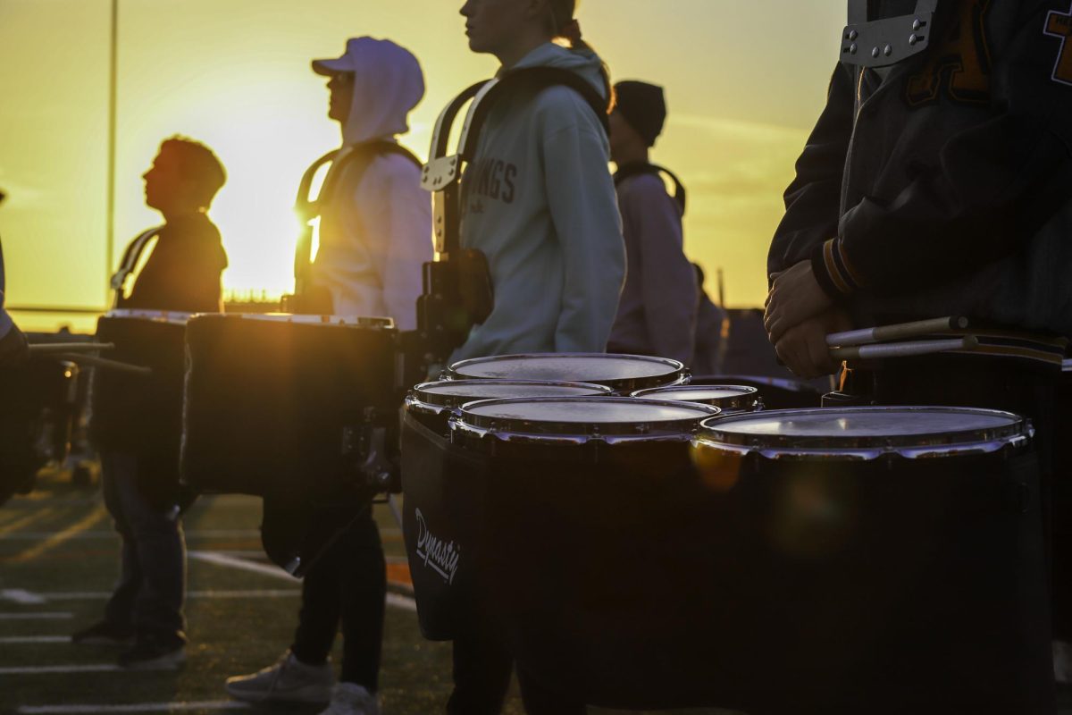 THE HEARTBEAT OF THE BAND
The drum line waits for instructions on the field early morning Friday, Oct. 4, for their halftime performance at the varsity football game against Denton Ryan High School.