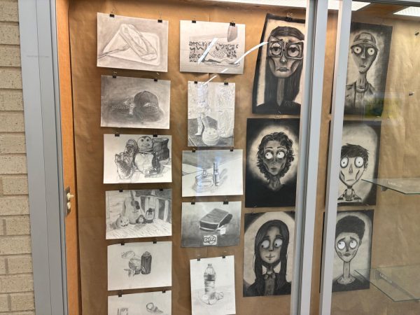 Student in the art classes display their work on Monday, Dec. 16, in the DNG building. 